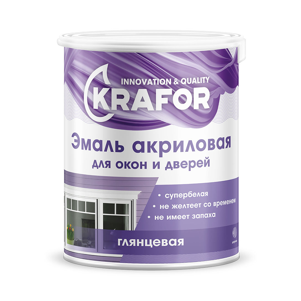Эмаль акриловая  для окон и дверей супербелая 1 кг (1/4) "krafor"