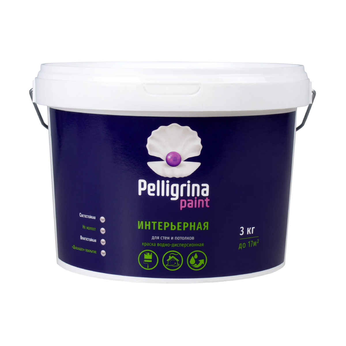 Краска акрил. интерьерная влагостойкая белоснежная  3 кг (4) "pelligrina paint"