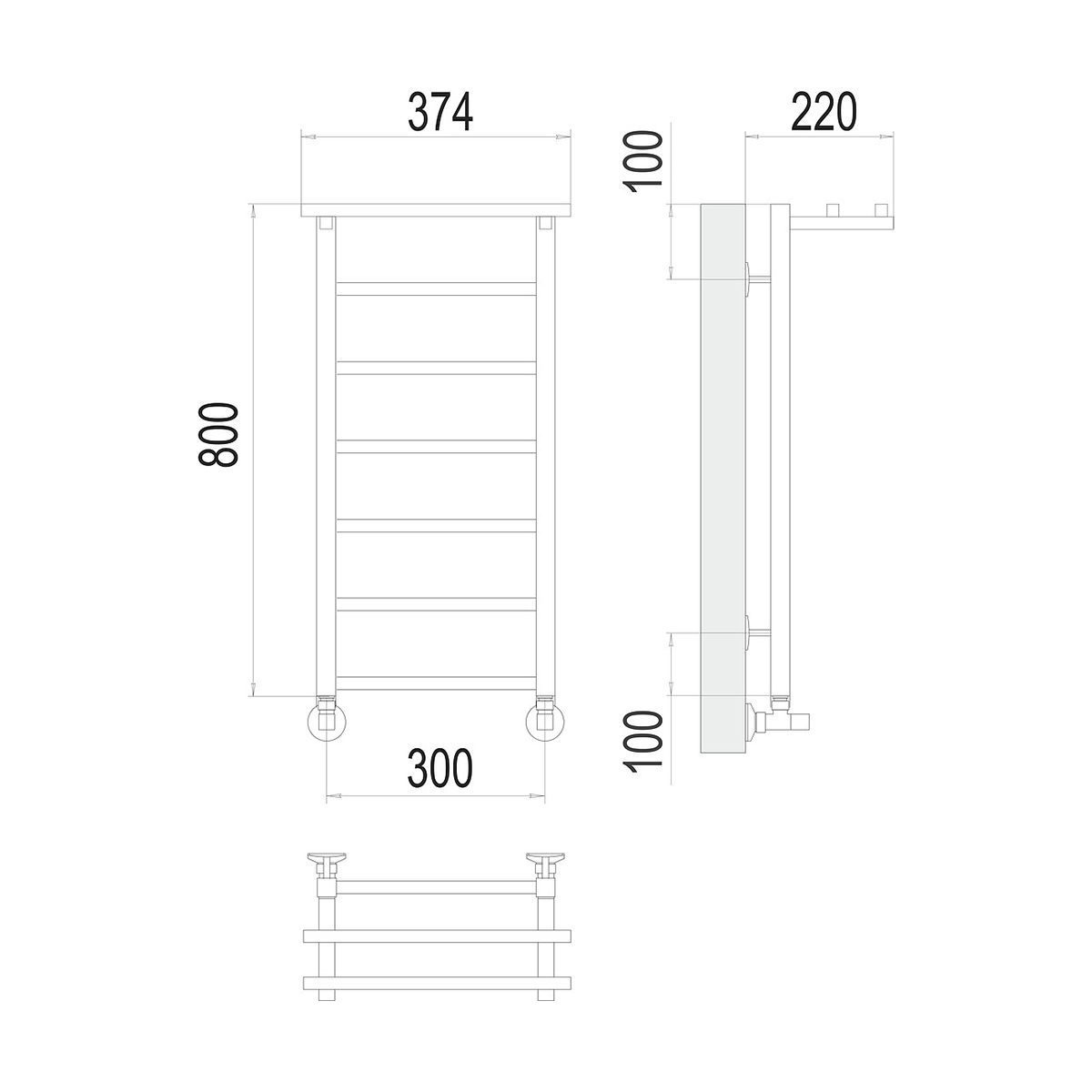 Полотенцесушитель водяной "контур" п7 300*800 с перекладиной (хром) "terminus"