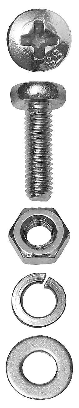 Винт (DIN7985) в комплекте с гайкой (DIN934), шайбой (DIN125), шайбой пруж. (DIN127), M6x16мм, 12шт, ЗУБР
