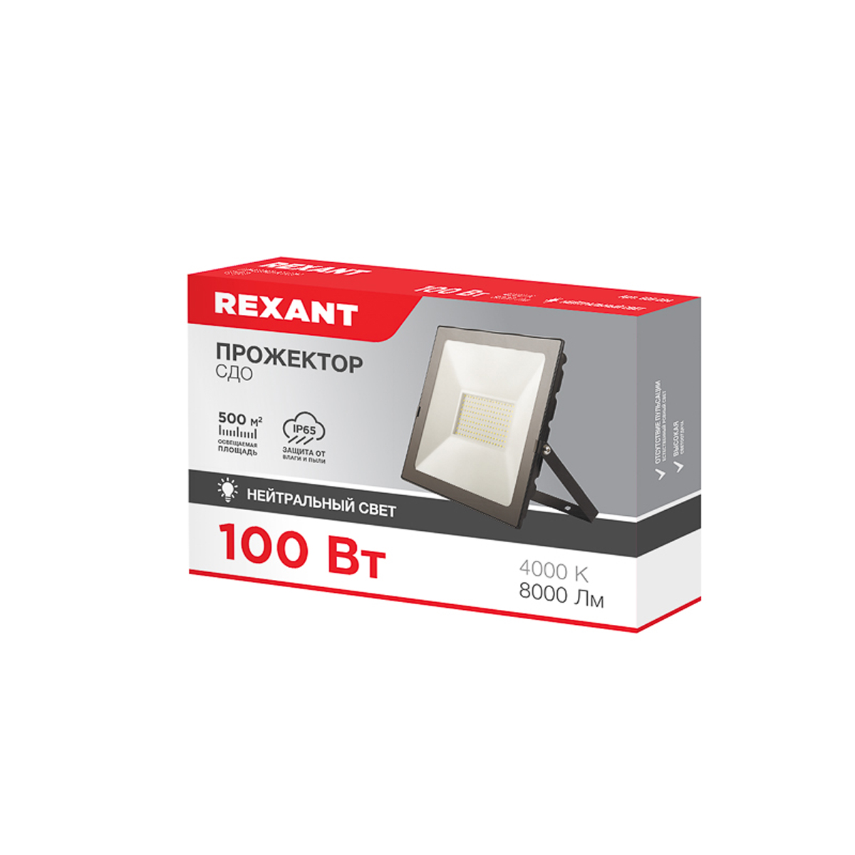 Прожектор светодиодный 100 вт 8000 лм 4000 k (черный) (1/12) "rexant" 605-034