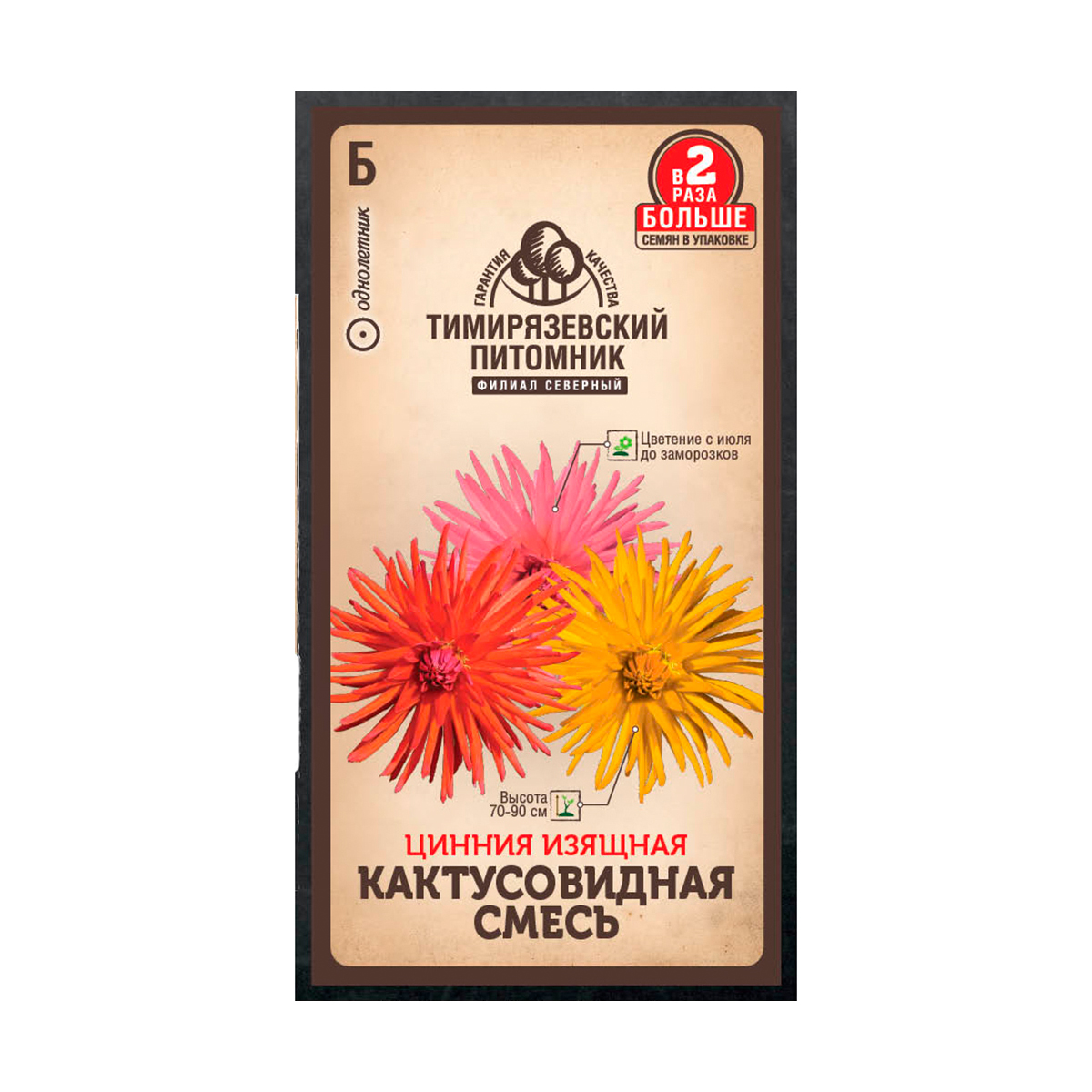 Семена цветов цинния "кактусовидная" смесь 0,6 г (10) "тимирязевский питомник"