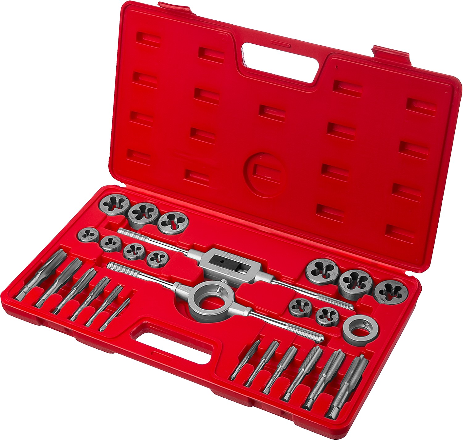 ЗУБР 27 предм., сталь 9ХС, набор метчиков и плашек в пластиковом боксе (28123-H27)