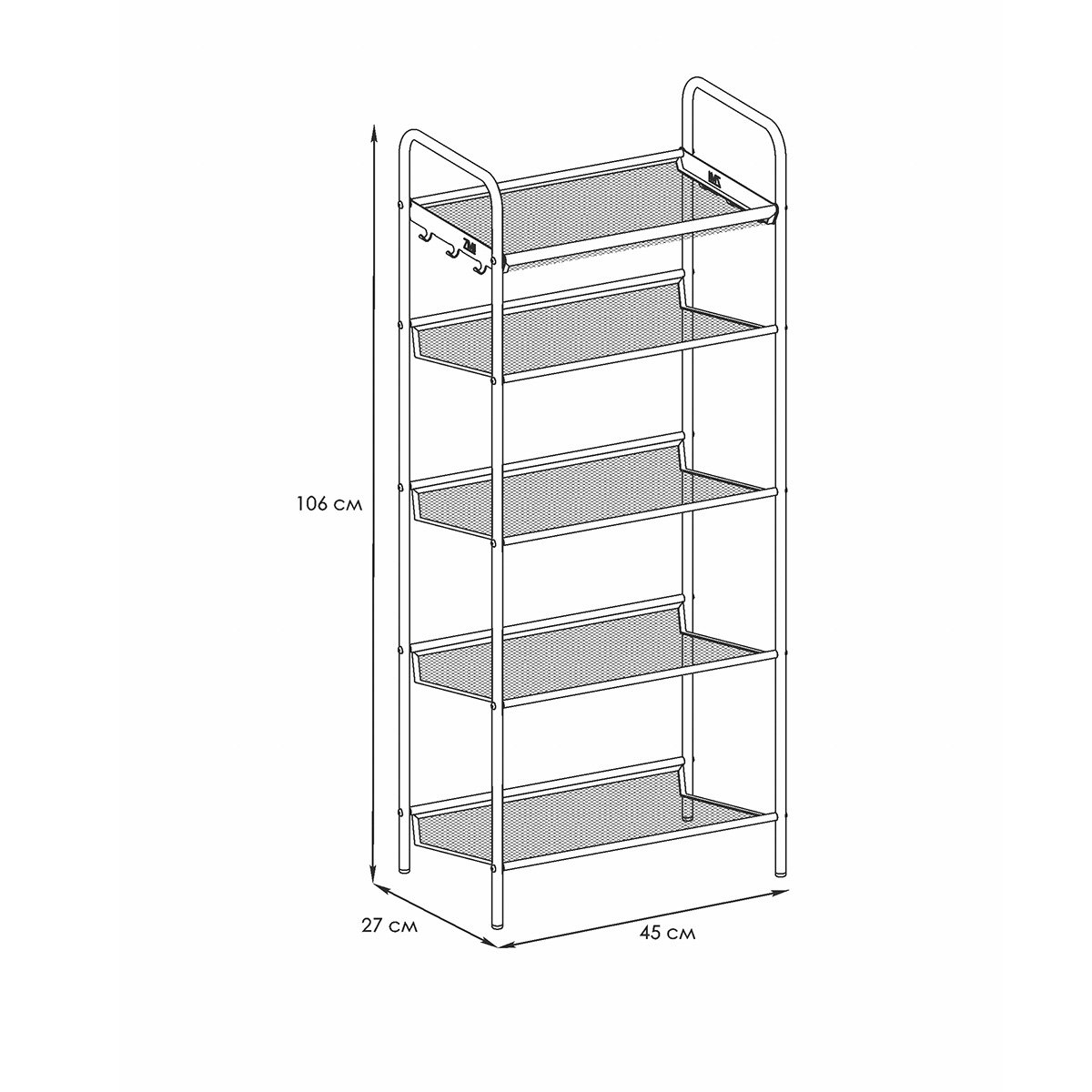 Подставка для обуви "женева 15" 5 полок (450*270*1060 мм) черный (1) пдо ж15 ч