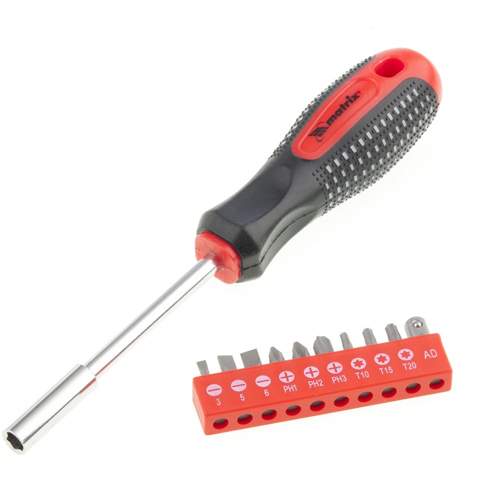 Отвертка с набором бит, 11 шт, Fusion, CrV, трехкомпонентная рукоятка "Anti slip" Matrix (11453)