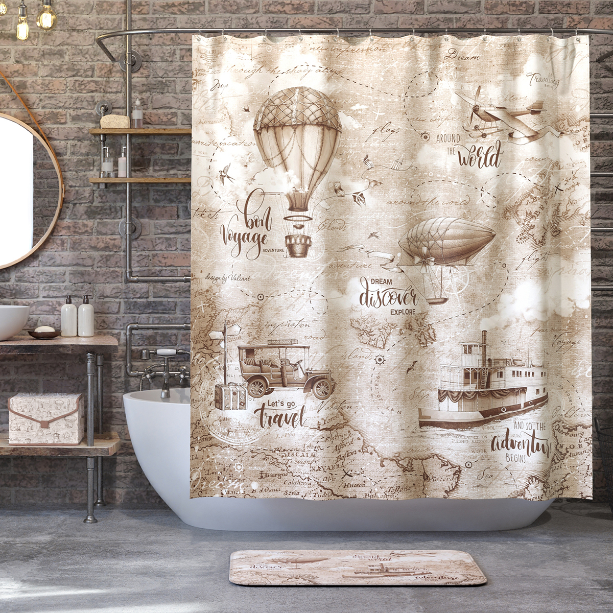 Штора для ванной 180*180 см (полиэстер) "travelling retro" (1/24) "valiant" tc-r-1818
