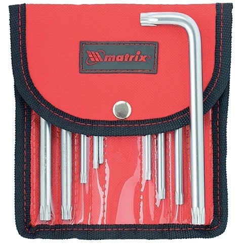 Набор ключей имбусовых Torx -Torx Tamper: 9 шт, T10-T50, CrV, коротких, с сатиновым покрытием, чехол Matrix (12312)