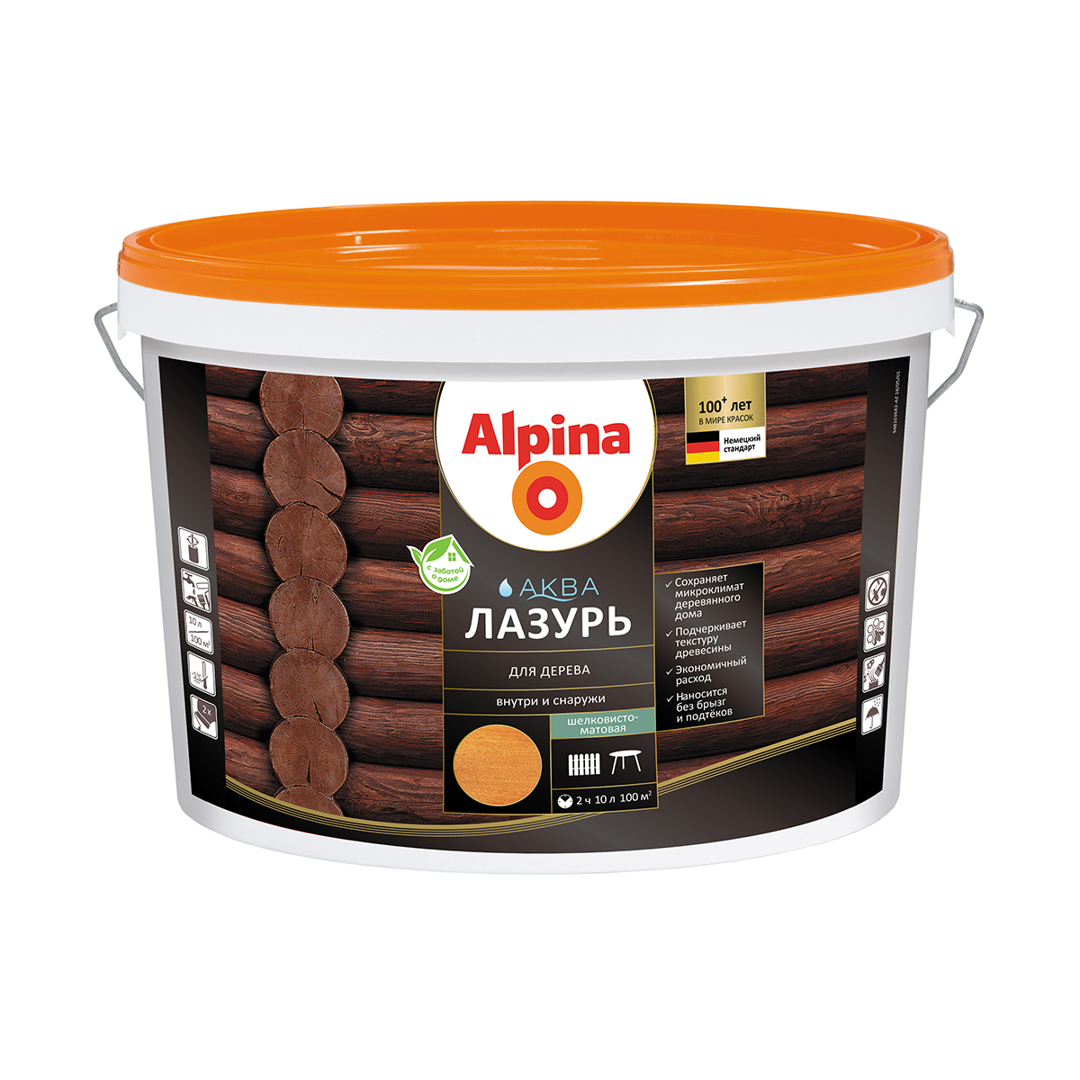 Лазурь деревозащитная "аква" кедр 10 л (1) "alpina"