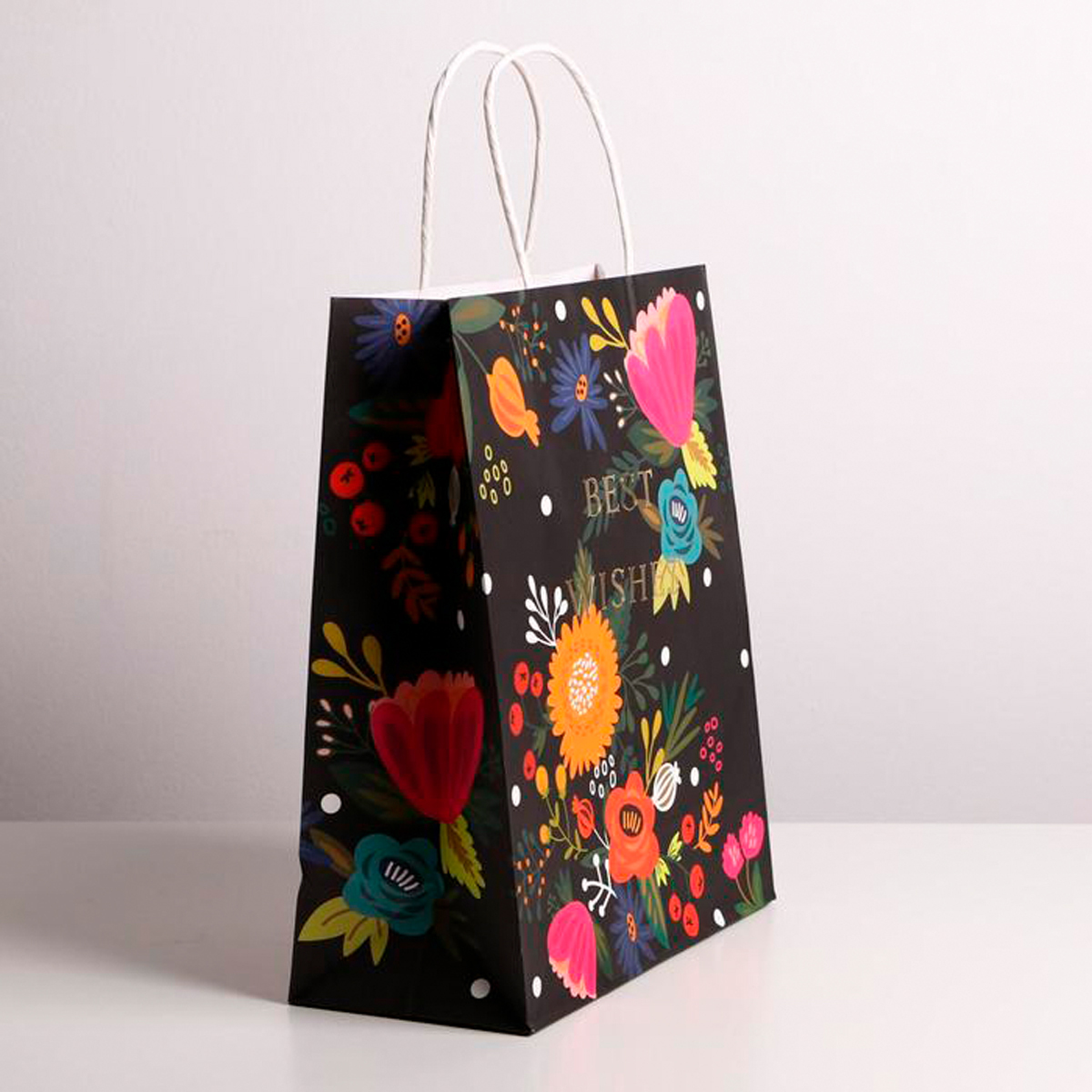 Пакет подарочный крафтовый "best wishes" 26*30*11,5 см (1/6/240) "дарите счастье" 4783324