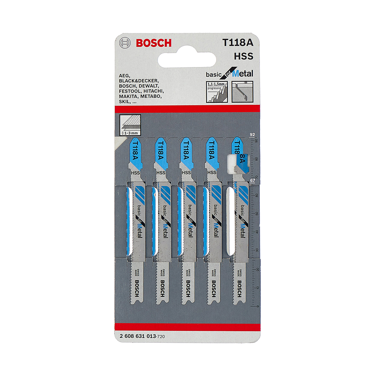 Полотна д/ эл. лобзика по металлу t118a  5 шт. 67 мм (1) "bosch" 2608631013