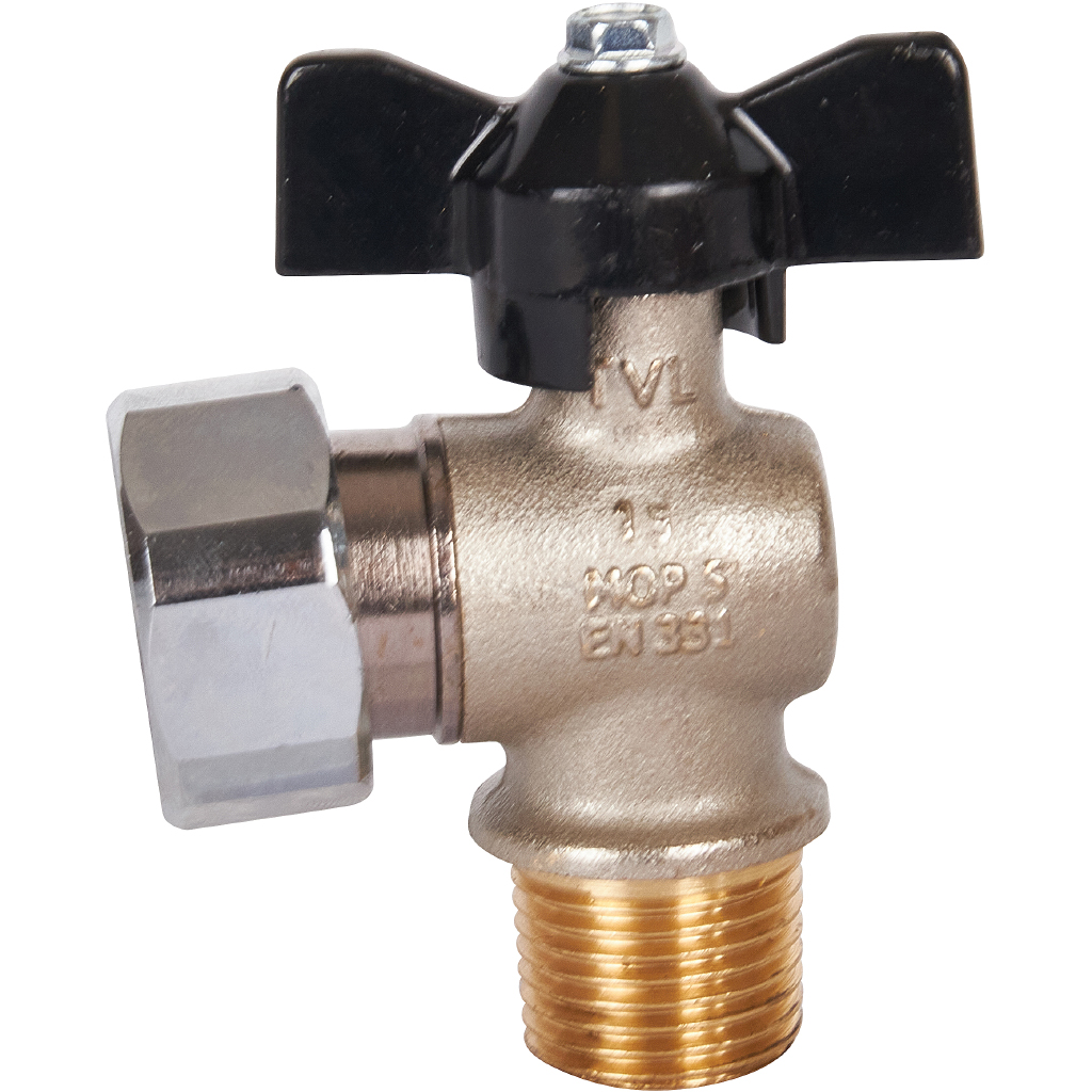 Кран шаровый STOUT ВН 1/2" x 3/4" угловой с накидной гайкой бабочка