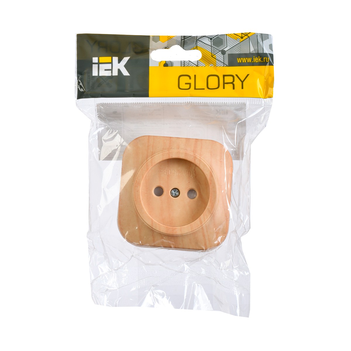 Розетка открыт. уст. "glory" 1 местн. с шторк. рсш20-2-хс, 10а, сосна (1/36/432) "iek"