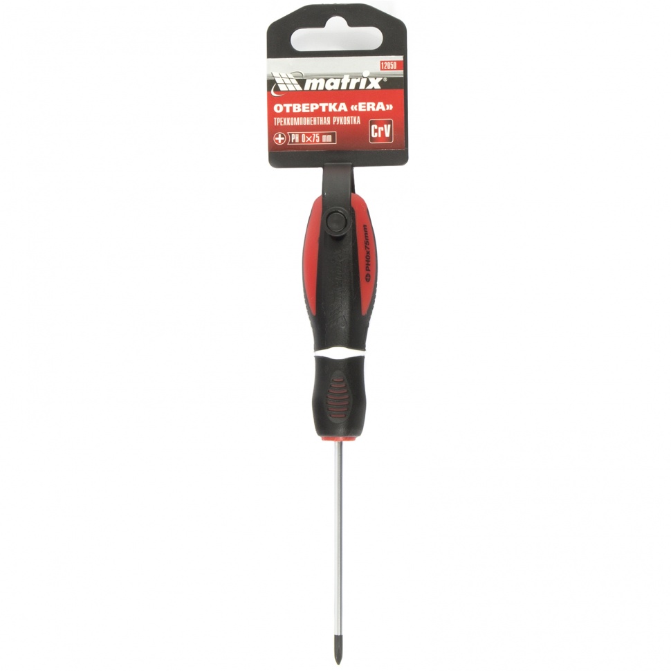 Отвертка "Era", PH0 х 75 мм, CrV, трехкомпонентная рукоятка Matrix (12050)