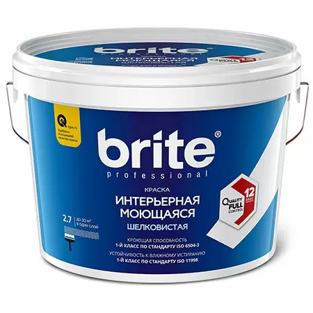 BRITE PROFESSIONAL краска интерьерная супермоющаяся шелковистая, база А (2,7л)