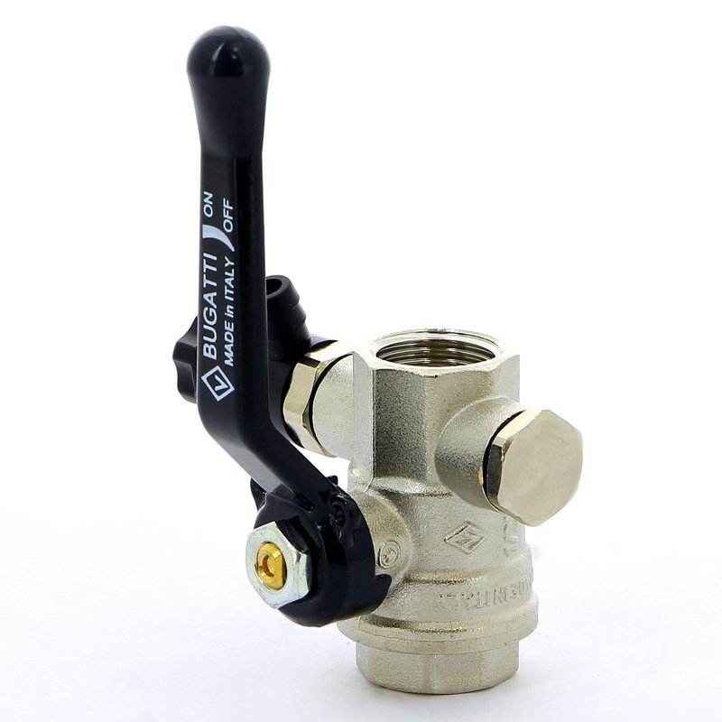Кран шаровый BUGATTI OREGON 1/2" ВВ ручка с заглушкой 1/4" и дренажным вентилем