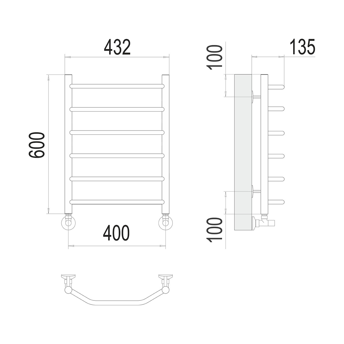 Полотенцесушитель водяной "виктория" п6 400*600 (хром) "terminus"