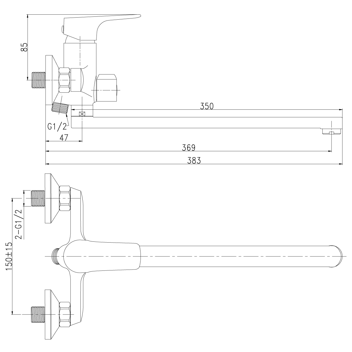 Смеситель для ванн  rs32-32  длинный плоский излив (1/12) "rossinkа"