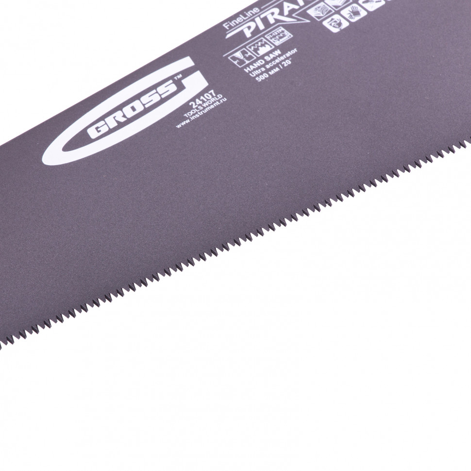 Ножовка по дереву "Piranha", 500 мм, 11-12 TPI, зуб-3D, каленый зуб, тефлоновое покрытие полотна, двухкомпонентная рукоятка Gross (24107)