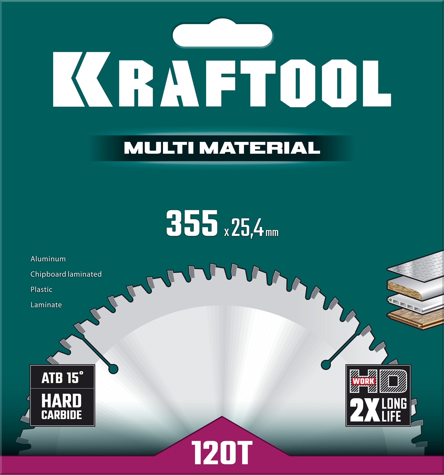 KRAFTOOL Multi Material, 355 х 25.4 мм, 120Т, пильный диск по алюминию (36953-355-25.4)