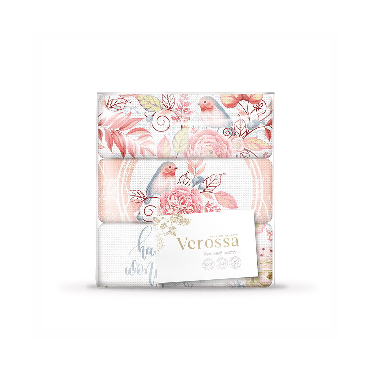 Полотенца "verossa" птички розовые набор 3 шт. 40*70 см