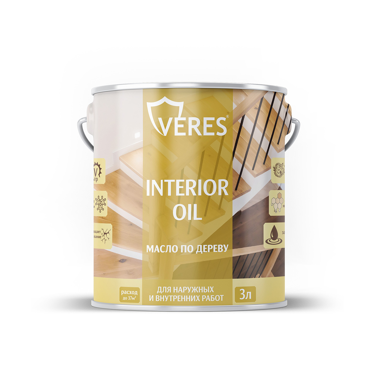Масло по дереву "interior oil" для внутр. и наружных работ дуб 3 л (1/6) "veres"