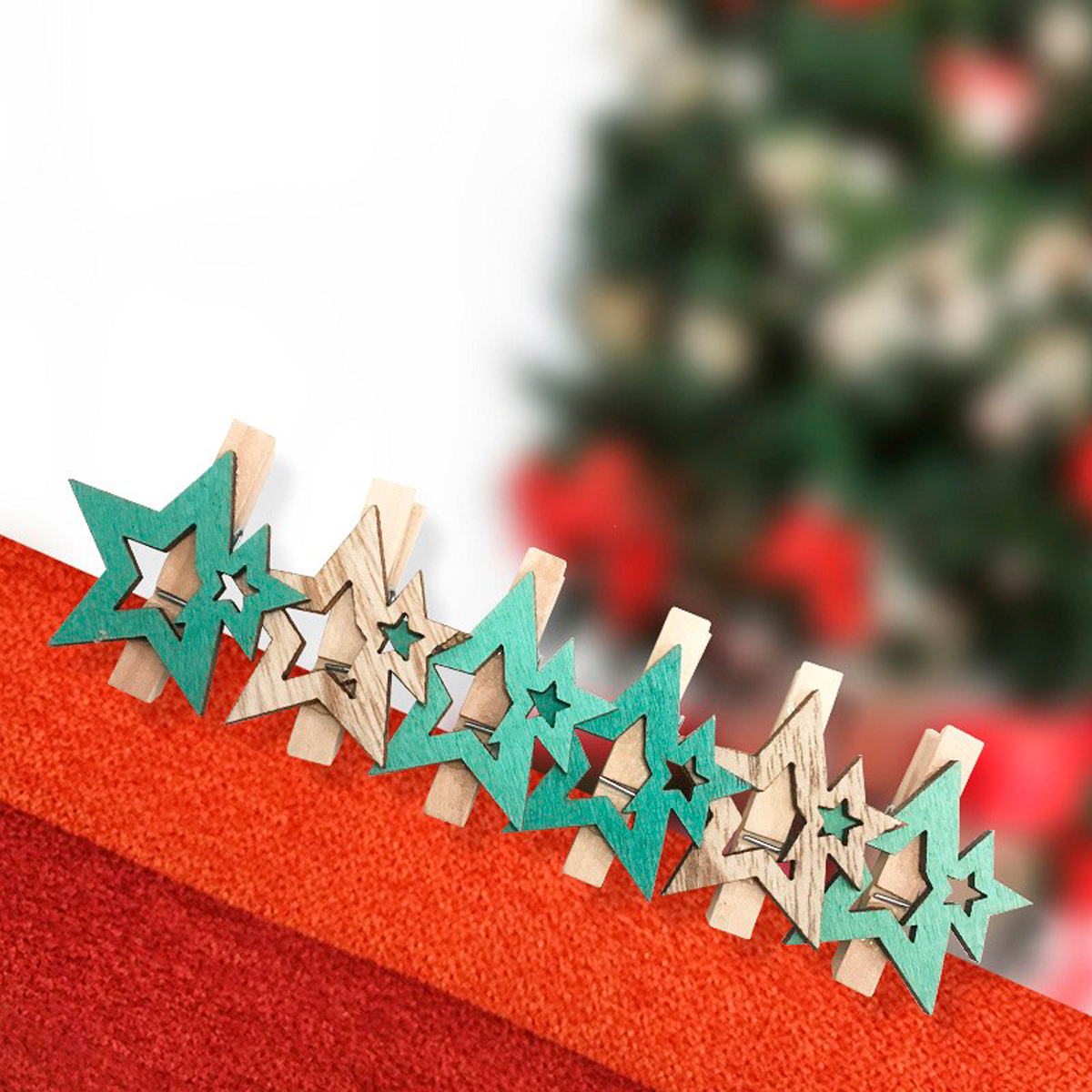Прищепки декор."звездочки" 16*4,5 cм дерев. (набор 6 шт.) бирюзовые (1/300) "neon-night" 504-033