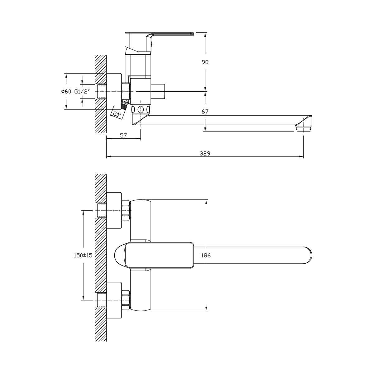 Смеситель для ванн dr20043 поворотн. излив 300 мм (1/12) "decoroom"