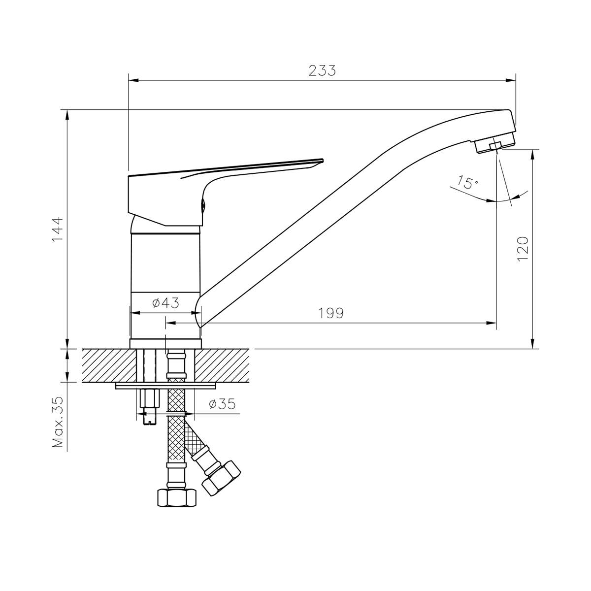 Смеситель для кухни  rs27-21  поворотн. излив (1/12) "rossinka"