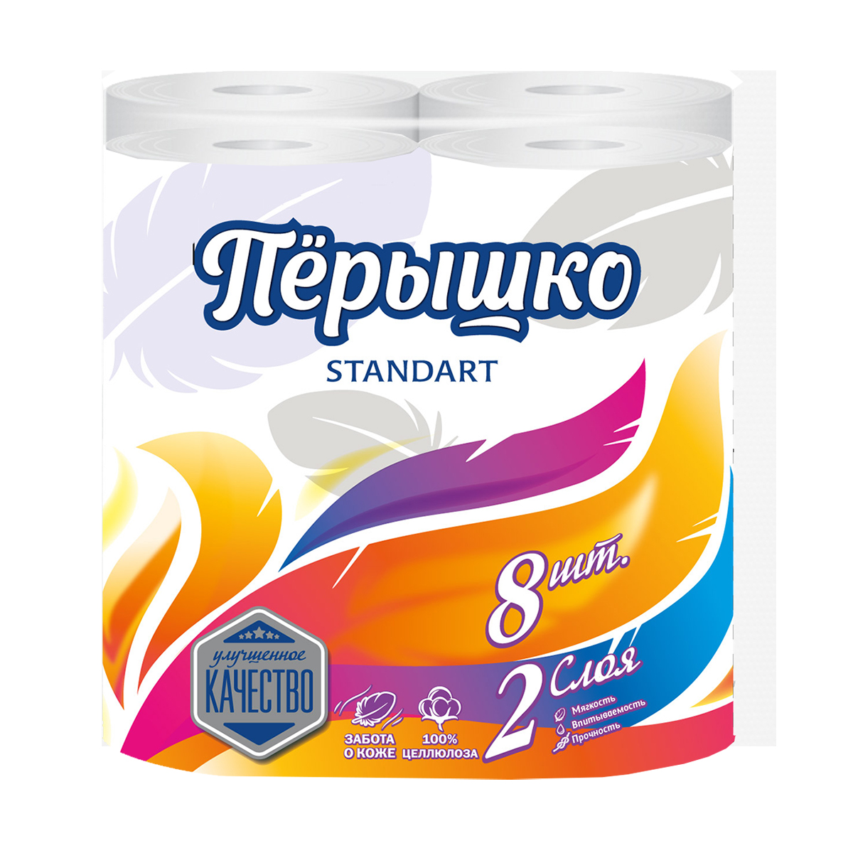 Туалетная бумага "standart" 2 слоя, 8 рулонов, белая (1/8) "перышко"
