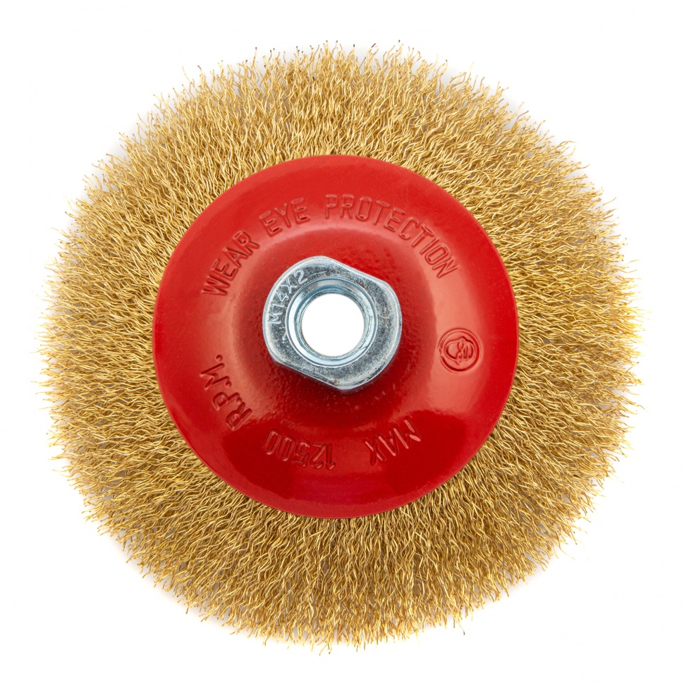 Щетка для УШМ, 125 мм, М14, "тарелка", латунированная витая проволока Matrix (74616)