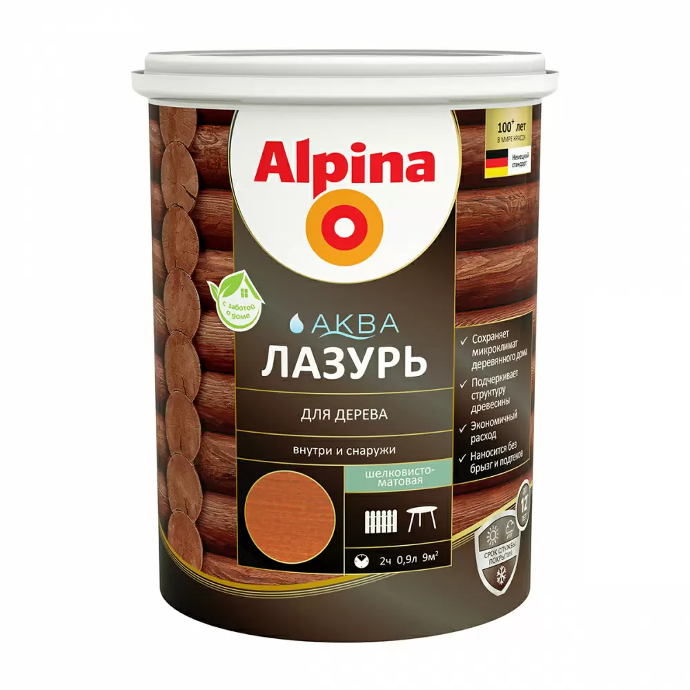 ALPINA Аква Лазурь для дерева, махагон (0,9л)