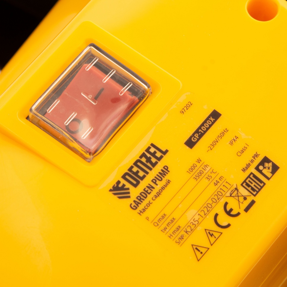 Садовый поверхностный насос GP 1000Х, 1000 Вт, 3500 л/ч, подъем 44 м, нержавейка Denzel (97202)