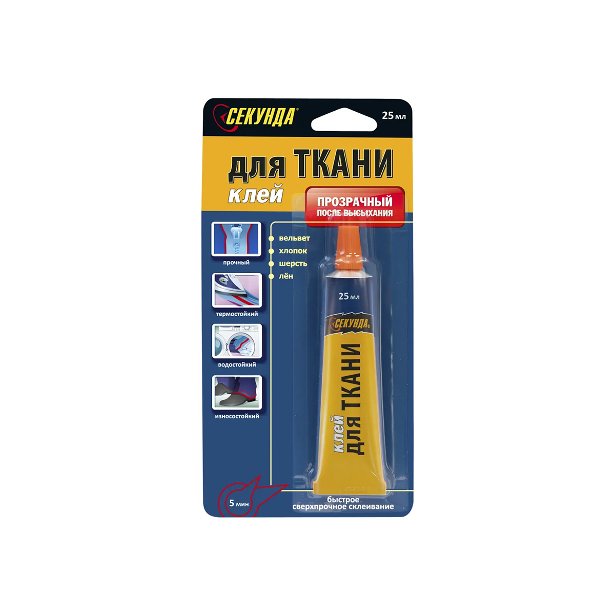 Клей для ткани 25 мл в шоу-боксе (12/36) "секунда" 403-190