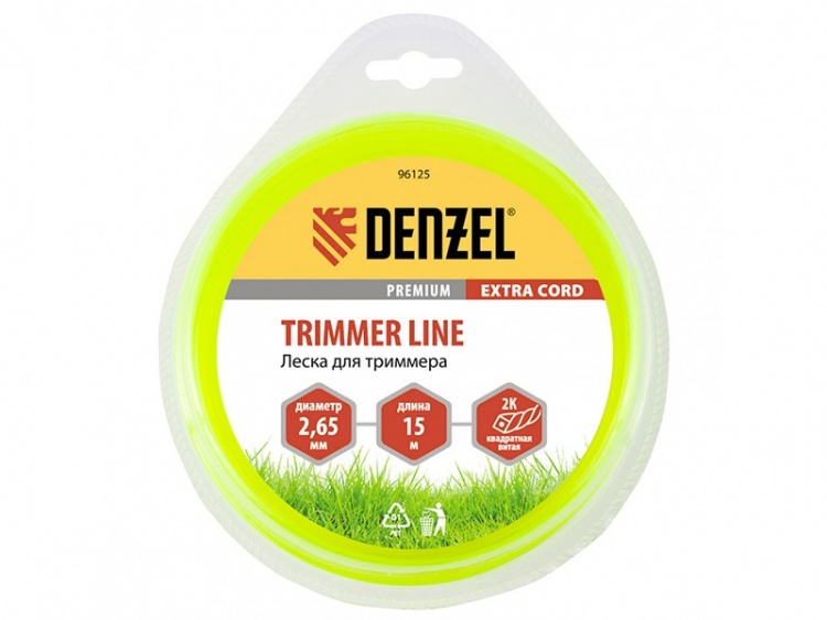 Леска для триммера двухкомпонентная, квадратная 2.65 мм x 15 м Extra cord Denzel (96125)