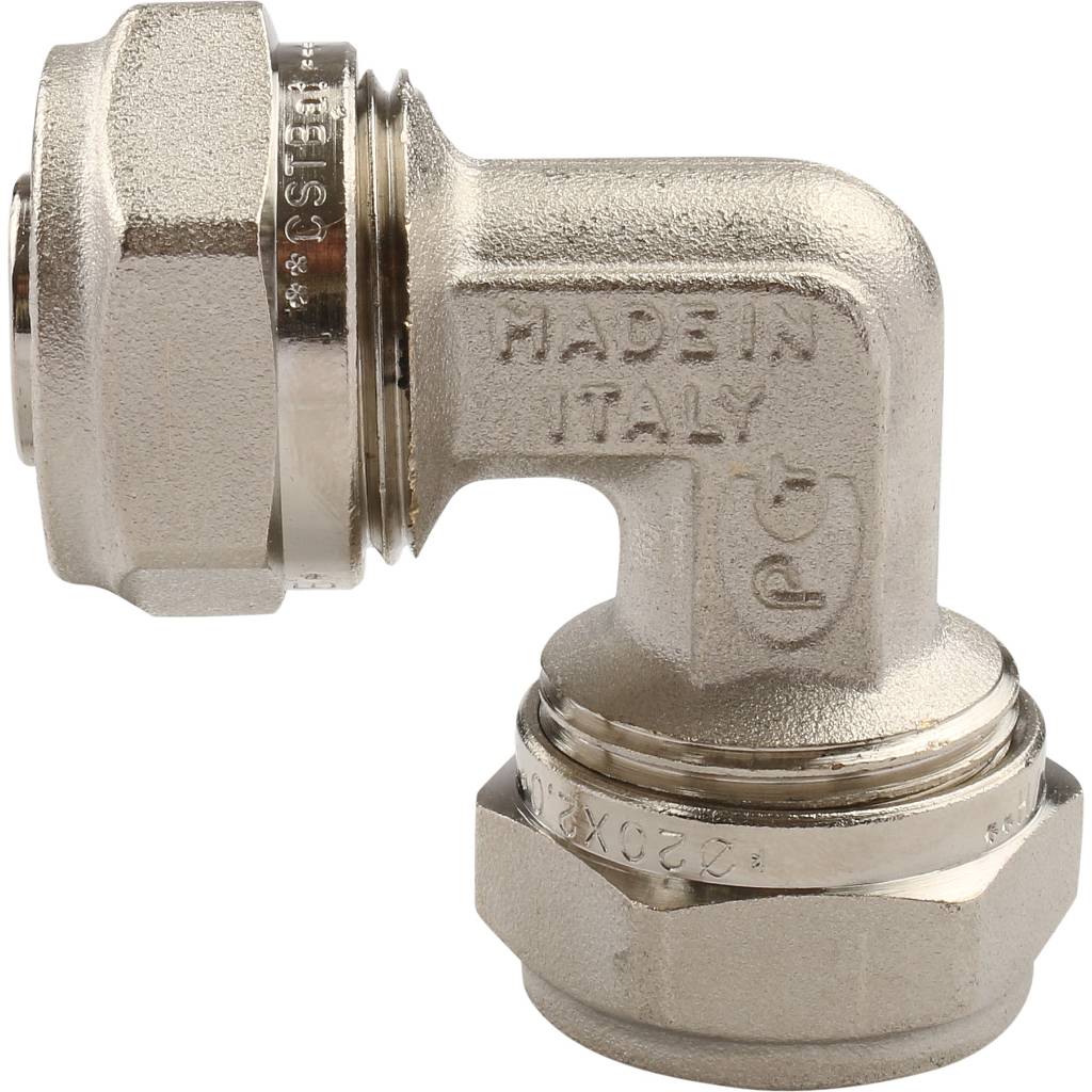 Угол 90° равнопроходной 20 х 20 мм. под обжим TIEMME для металлопластиковых труб