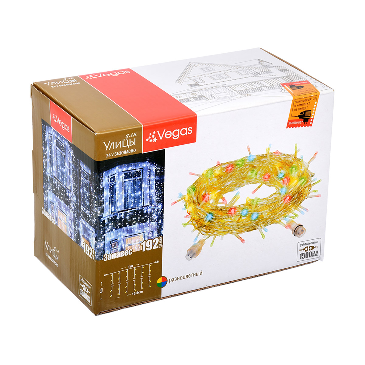 Электрогирлянда-конструктор "занавес" 1*4 м, 192 разноцв. лампы, 6 нитей (1/4) "vegas"