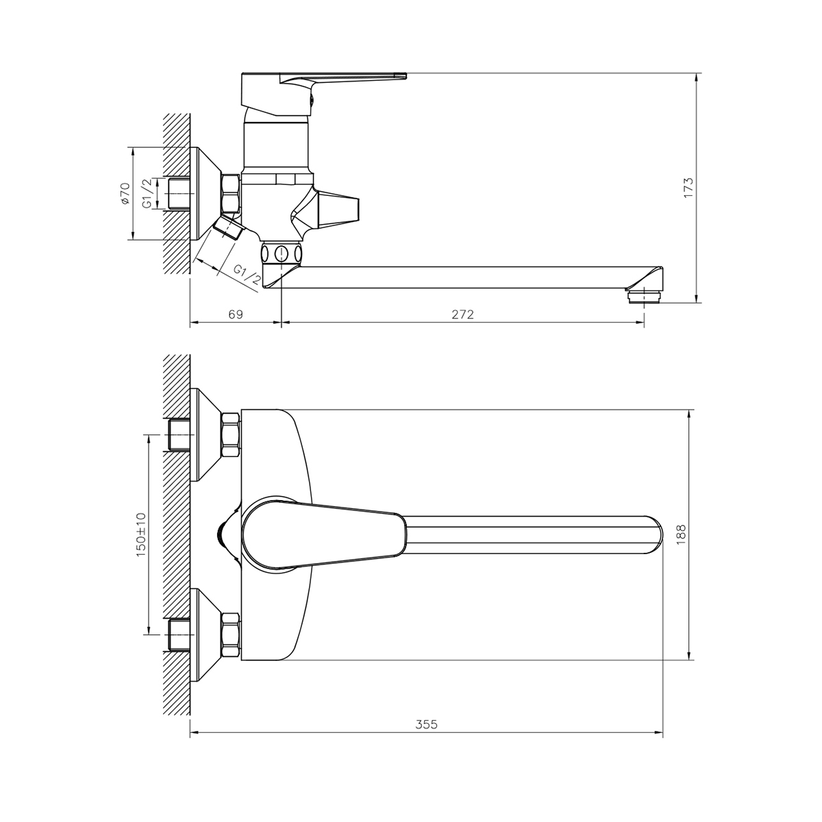 Смеситель для ванн dr72043 поворотн. излив 350 мм (1/12) "decoroom"