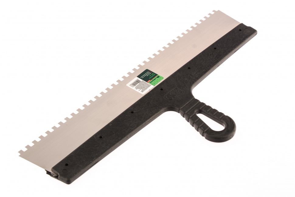 Шпатель из нержавеющей стали, 450 мм, зуб 6 х 6 мм, пластмассовая ручка Сибртех (85470)