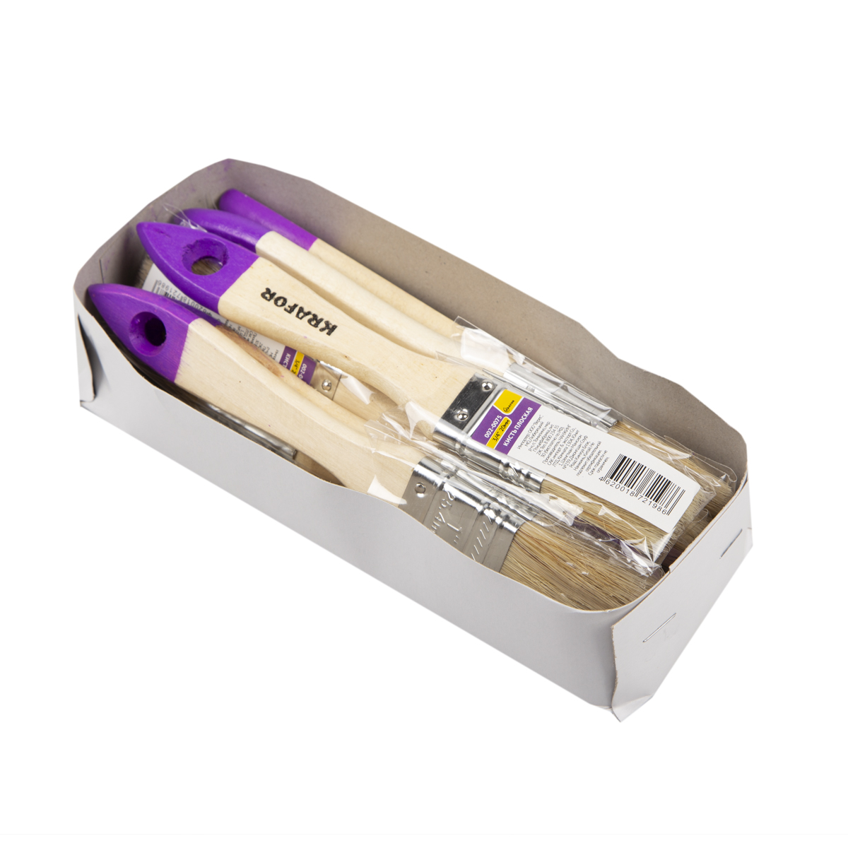 Кисть плоская  №0,75/20 мм  (12/1200) натур.щетина, дерев.ручка "krafor" 002-0075