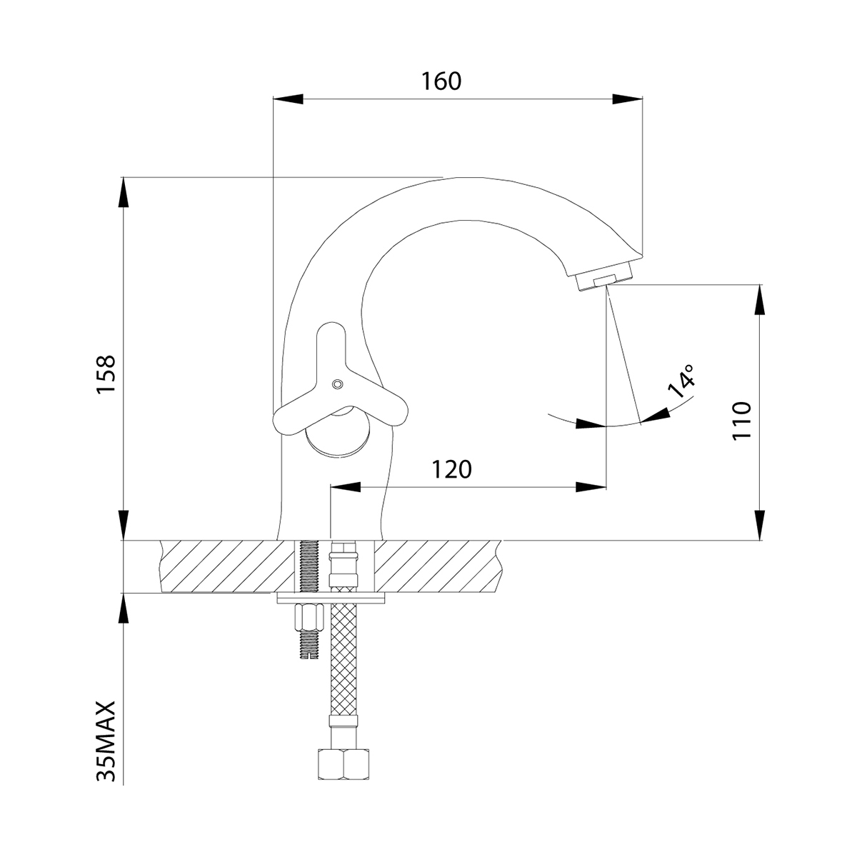 Смеситель для умывальника  rs40-61  монолитный, двухвентильный (1/12) "rossinka"