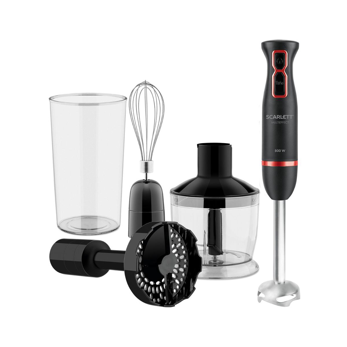 Блендер погружной sc-hb42m44  800 вт, 2 скорости (измельчитель, стакан, венчик) (1/8) "scarlett"