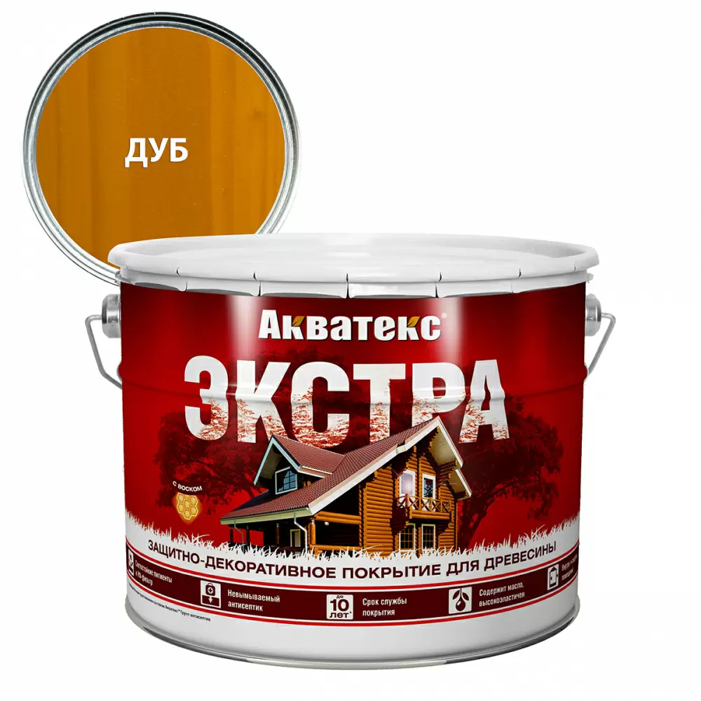 Акватекс-Экстра защитно-декоративное покрытие для древесины алкидное полуглянц, дуб (9л) new