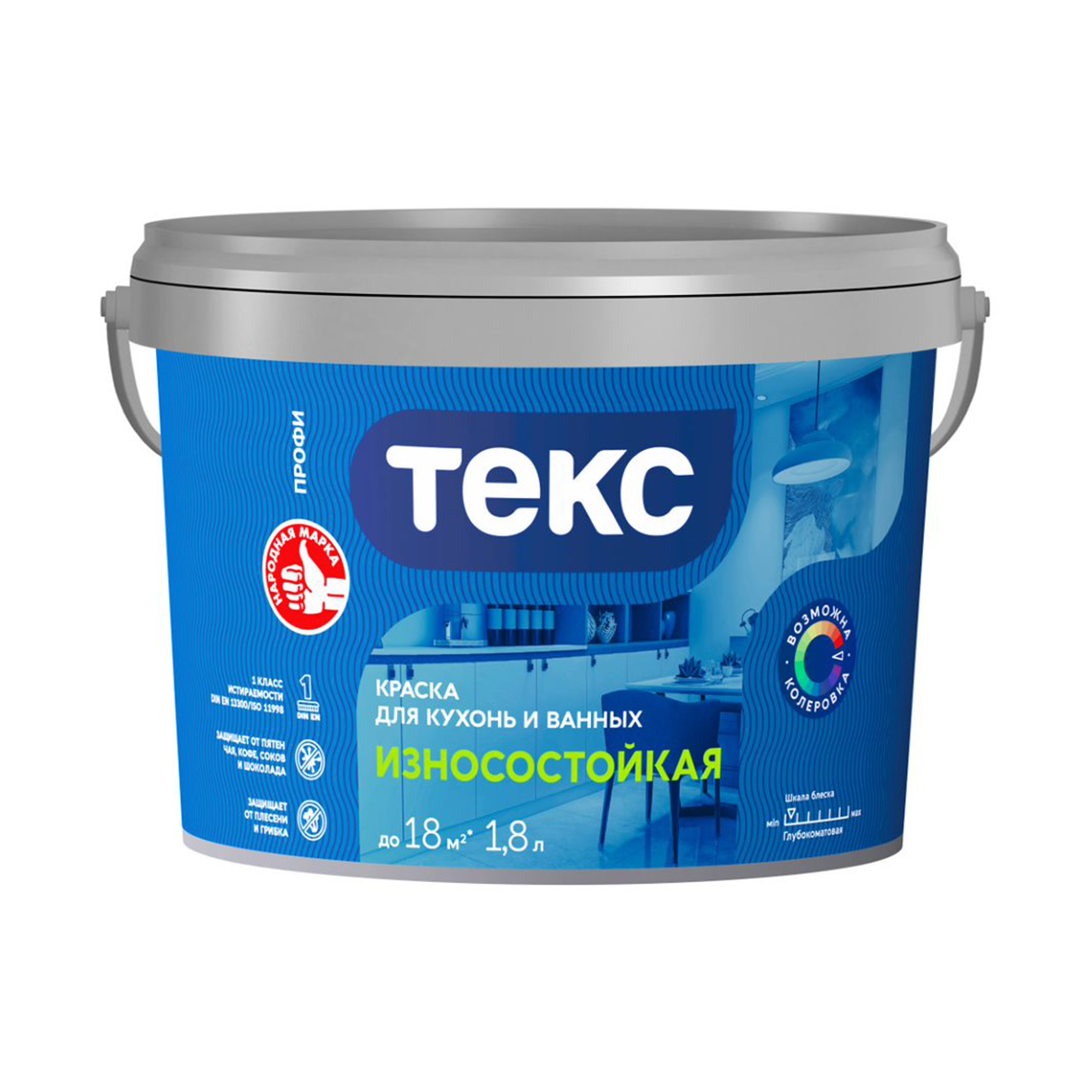 Краска в/д "профи" для кухонь и ванных износостойкая база a  1,8 л (1) текс