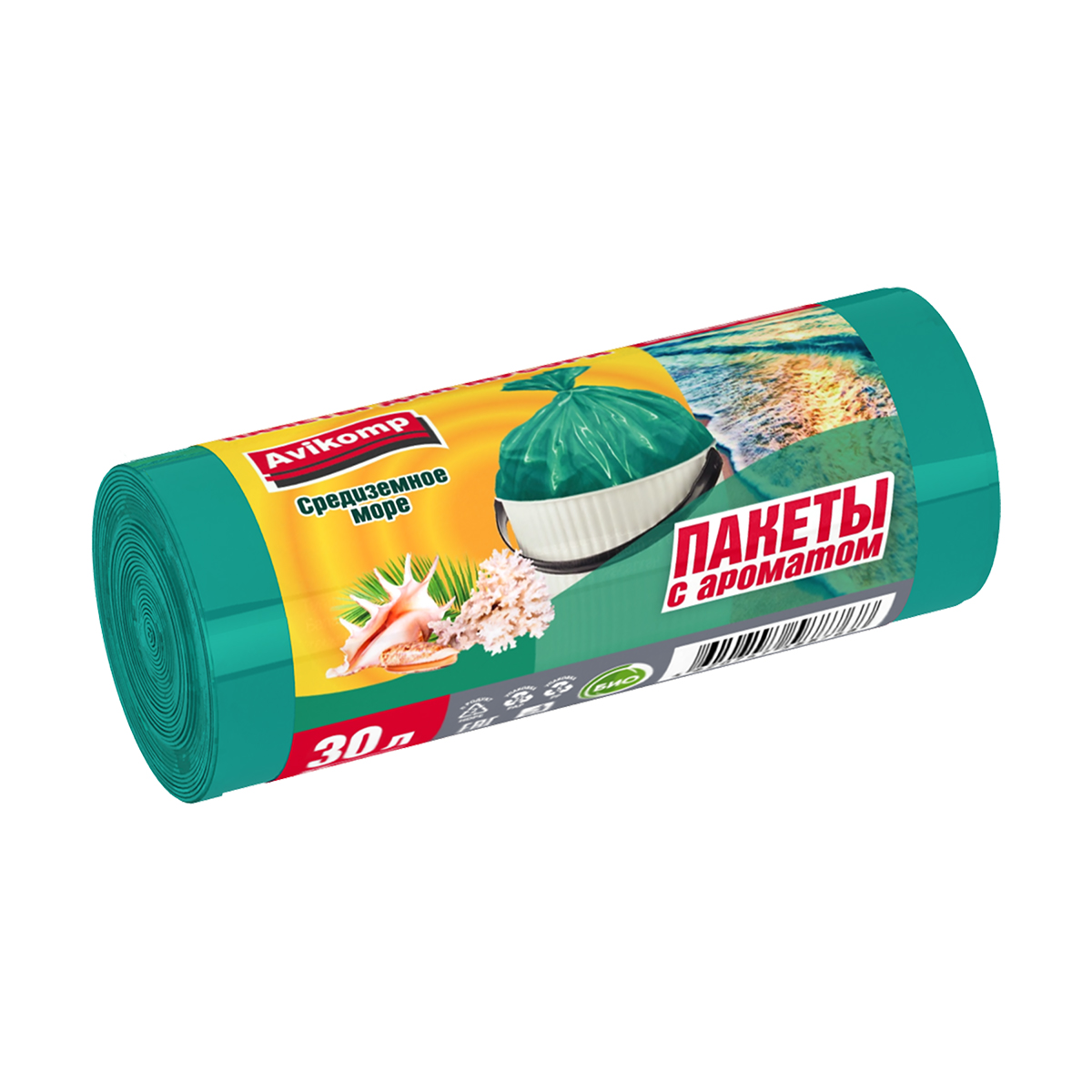 Пакеты для мусора ароматизиров. "средиземное море" 30 л, рулон 20 шт. (бирюзов.) 9 мкм (1/30)