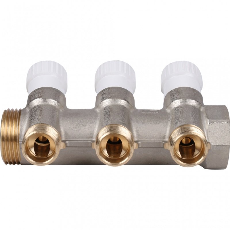 Коллектор 1" STOUT с вентилями на 3 выхода 1/2"