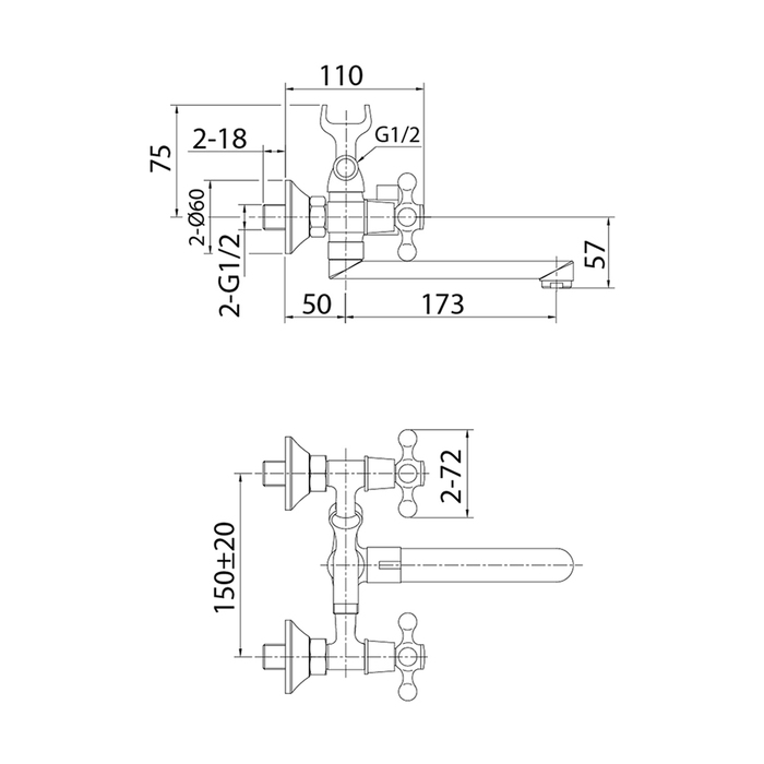 Смеситель для ванн  duplex (1/12) "milardo" dupsb02m02