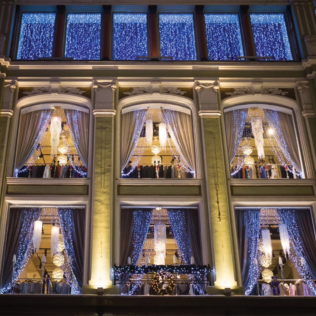 Электрогирлянда-конструктор "занавес" 1*2 м, 96 разноцв. ламп (18 мигающих), 6 нитей (1/4) "vegas"