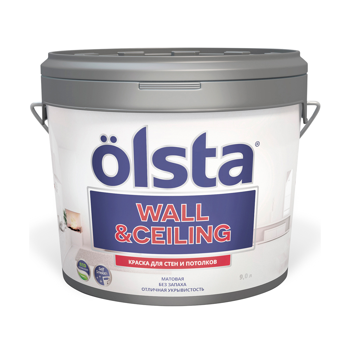 Краска в/д интерьерная "wall&ceiling" для стен и потолков база a  9 л (1) "olsta"