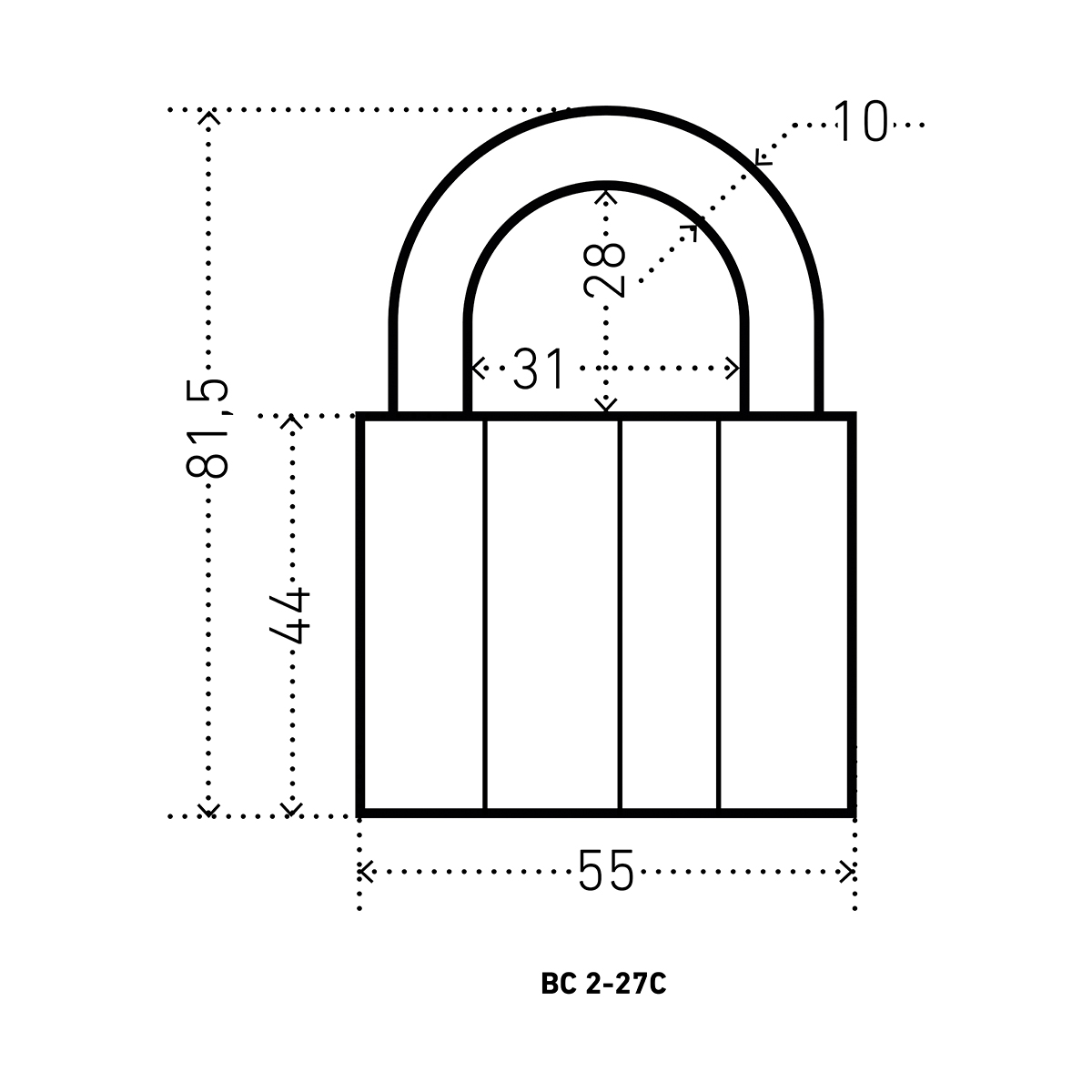 Замок навесной вс2-27с  10 мм (3 ключа) (1/6/72) "аллюр"