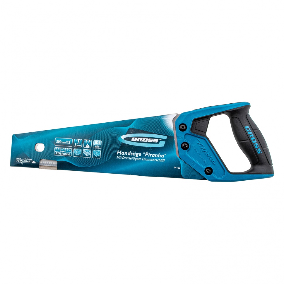 Ножовка по дереву "PIRANHA", 300 мм, 7 TPI, 3D-зуб, двухкомпонентная рукоятка Gross (24122)